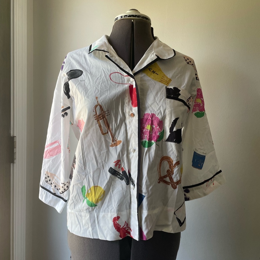 kate spade White Multi-Color Printed Button Pajama Top